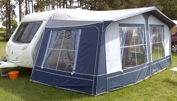 Blue and White Caravan Awning