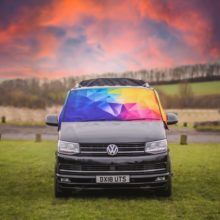 Geometric Campervan Cover Red Sky Background